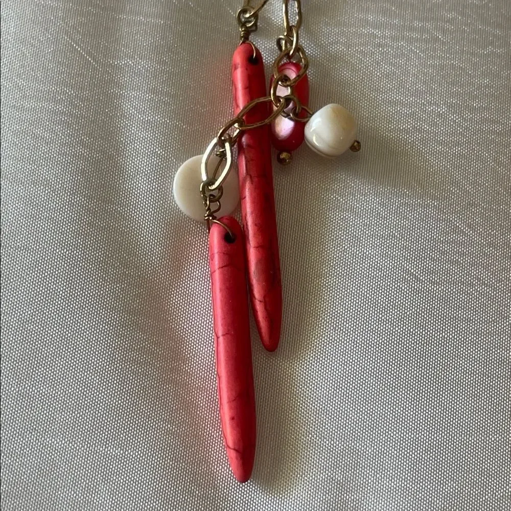 Elegant Coral and White Dangle Earrings